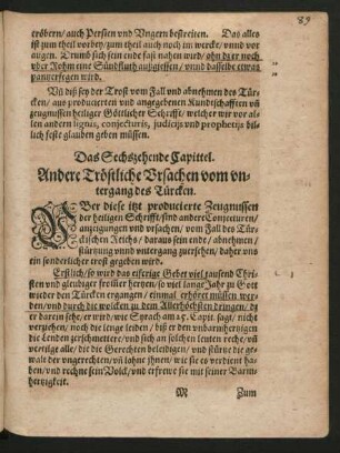 Das Sechszehende Capittel. Andere Tröstliche Ursachen vom untergang des Türcken.