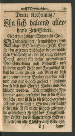 Dritte Abtheilung/ In sich haltend allerhand Zeit-Gebete.