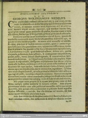 Nobilissimis Lectoribus S. P. D. Georgius Wolffgangus Wedelius