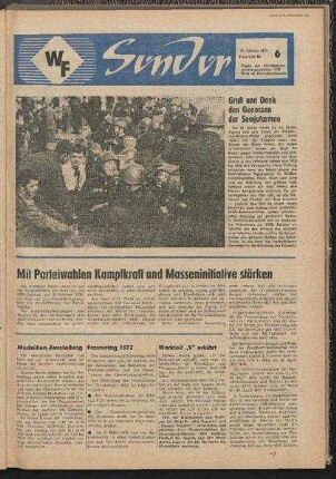 Betriebszeitung 'WF-Sender', Nr.6/1972 (18. Februar 1972)