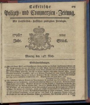 20tes Stueck, Montag den 14ten May 1798