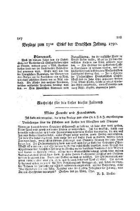 Beylage zum 13ten Stück der Deutschen Zeitung 1790