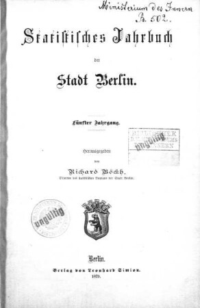 5.1877: Statistisches Jahrbuch der Stadt Berlin