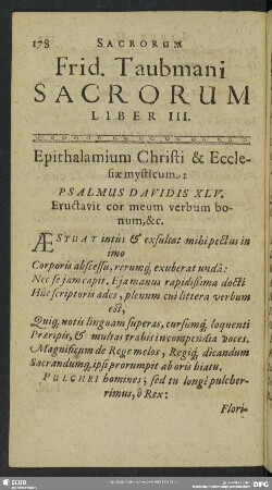 Frid. Taubmani Sacrorum Liber III.