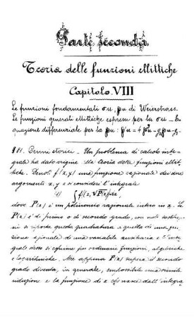 Capitolo VIII. Le funzioni fondamentali di Weierstrass.