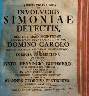 Dissertatio Ivridica De Involvcris Simoniae Detectis
