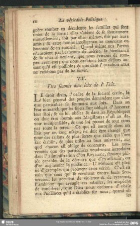VIII. Etre soumis aux loix de l'Etât