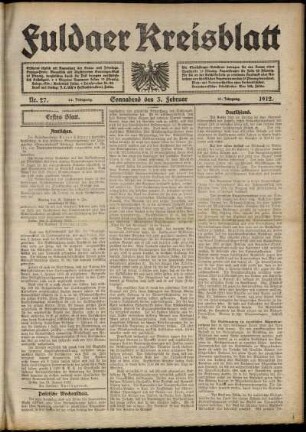 Erste Ausgabe vom Samstag, den 03. Februar 1912.