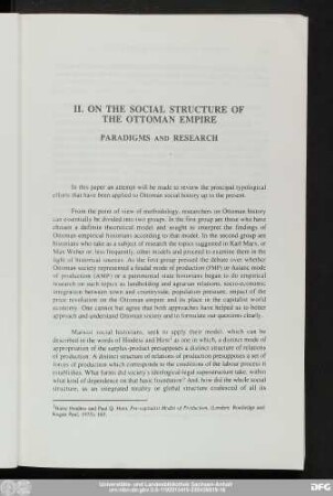 II. On The Social Structure Of The Ottoman Empire Paradigms And Research