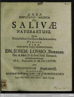 Disputatio medica de salivae natura et usu