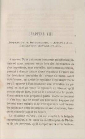 Chapitre VIII. Départ de la Briqueterie. - Arrivée à la Lamaserie devant Pé-kin