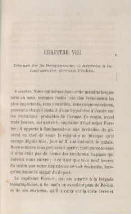Chapitre VIII. Départ de la Briqueterie. - Arrivée à la Lamaserie devant Pé-kin