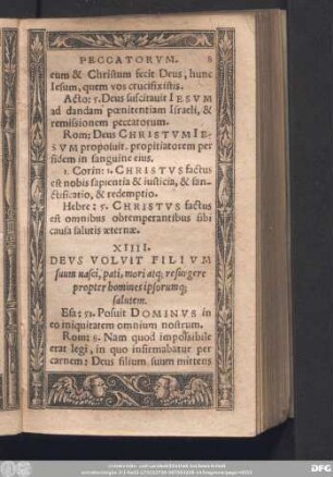 XIIII. Deus Voluit Filium suum nasci, pati, mori atq[ue] resurgere propter homines ipsorumq[ue] salutem.