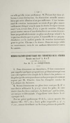 Démonstration géométrique des théorèmes de M. Steiner.