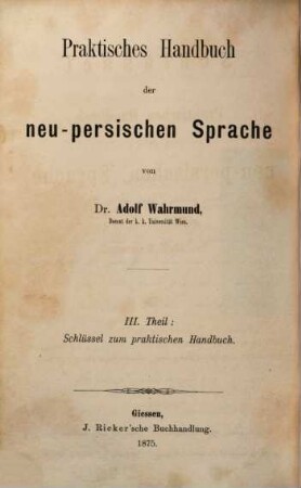 Praktisches Handbuch der neu-arabischen Sprache, III