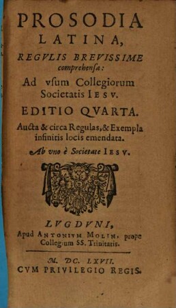 Prosodia Latina : Regvlis Brevissime comprehensa