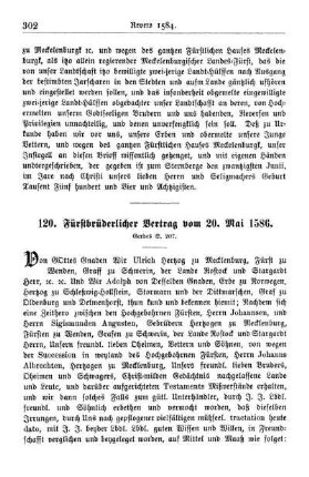 120. Fürstbrüderlicher Vertrag vom 20. Mai 1586.