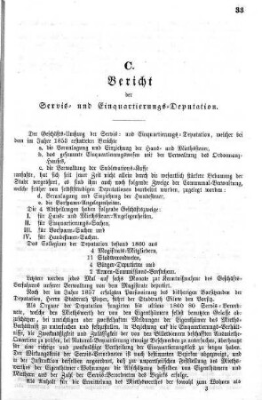 C. Bericht der Servis- und Einquartierungs-Deputation