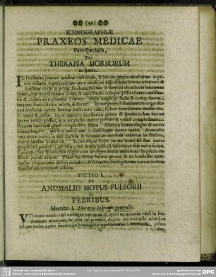 Pars specialis, De Therapia Morborum in specie