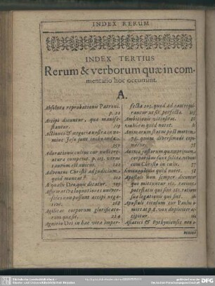 Index Tertius. Rerum & verborum quae in commentario hoc occurrunt