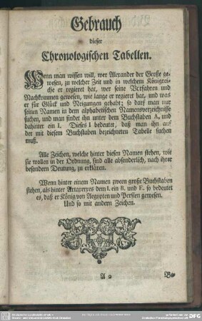 Gebrauch dieser Chronologischen Tabellen