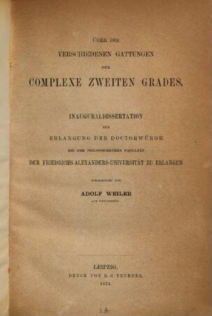 Über die verschiedenen Gattungen der Complexe zweiten Grades