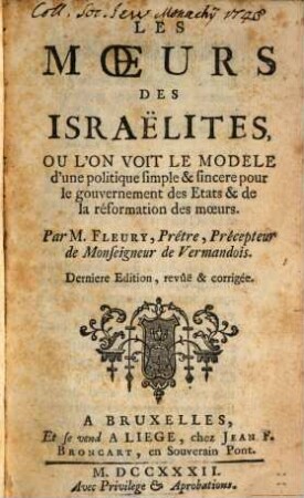 Les moeurs des Israelites