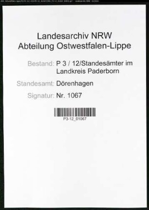 Sterberegister Standesamt Dörenhagen