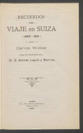 Recuerdos de viaje en Suiza : (1895-1901)