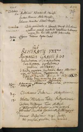 Winterhalbjahr 1725/1726. Rektorat Michael Graß