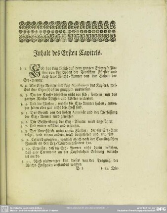 Inhalt des Ersten Capitels