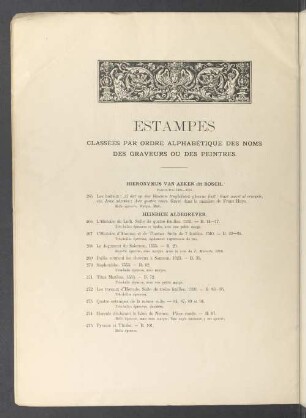 Estampes classées par ordre alphabétiques des noms des gravures ou des peintres