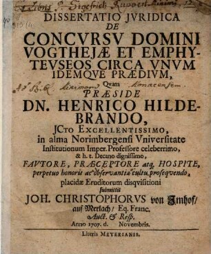 Diss. de concursu domini vogtheiiae et emphytheuseos circa unum idemque praedium