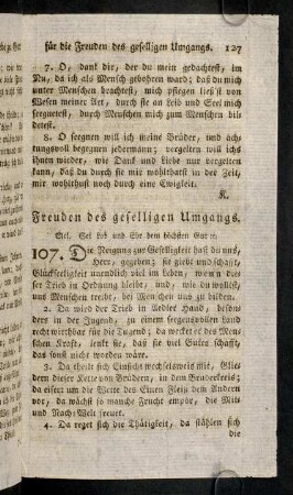 127-147, 107. Freuden des geselligen Umgangs. - 125. Ich blick, o Gott! [...]