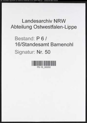Sterberegister Standesamt Bamenohl