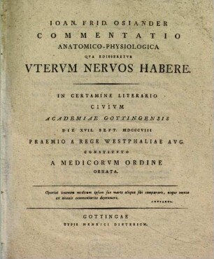 Commentatio anatomico-physiologica qua edisseretur, uterum nervos habere