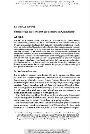 Phraseologie aus der Sicht der generativen Grammatik