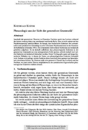 Phraseologie aus der Sicht der generativen Grammatik