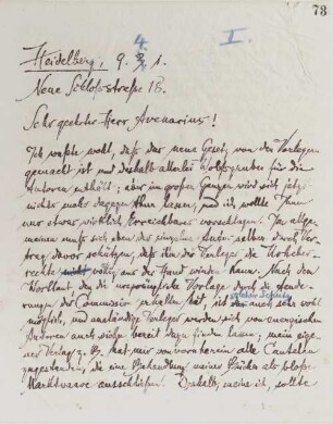 Brief an Ferdinand Avenarius