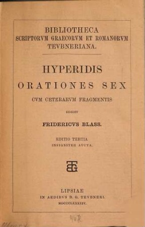 Hyperidis orationes sex : cum ceterarum fragmentis