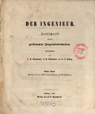 Der Ingenieur : Zeitschr. für d. gesamte Ingenieurwesen, 1. 1848