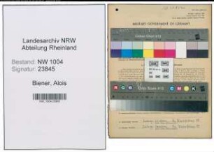 Entnazifizierung Alois Biener , geb. 20.08.1897 (Kaufmann)