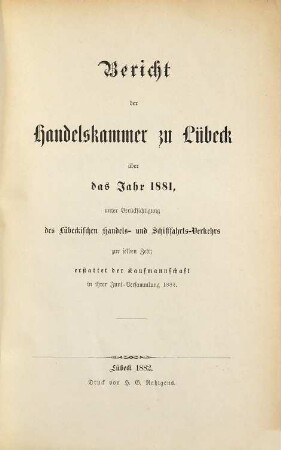 Bericht der Handelskammer zu Lübeck. 1881