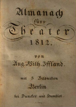 Almanach fürs Theater. 1812