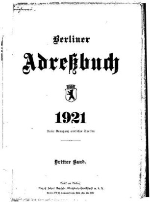 Berliner Adreßbuch 1921 Dritter Band