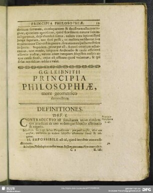 G. G. Leibnitii Principia Philosophiae, more geometrico demonstrata
