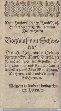 Zueignungs-Schrifft.