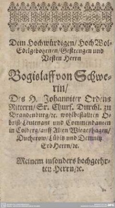 Zueignungs-Schrifft.