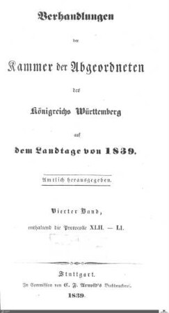 1,120: Landtag Württemberg - Kammer 2, Protokolle 1839, Bd. 4