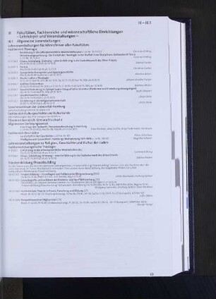 III Fakultäten, Fachbereiche und wissenschaftliche Einrichtungen - Lehrkörper und Veranstaltungen -